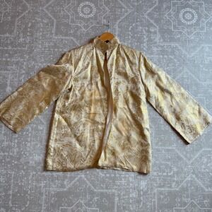 Vintage Gold Brocade Asian Inspired Jacket Coat‎ Pagoda Design Womens